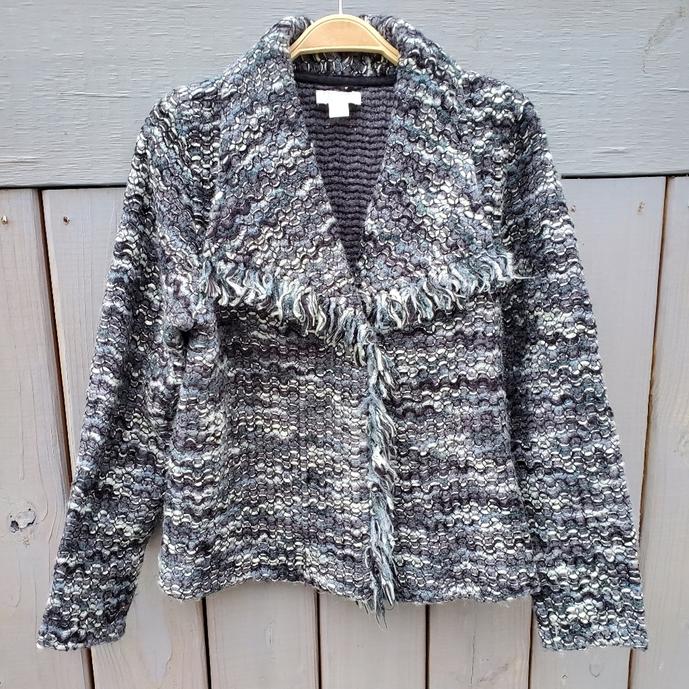 Christopher & Banks Women's Wool Blend Cardigan Sweater Sz S Fringe Accents GUC